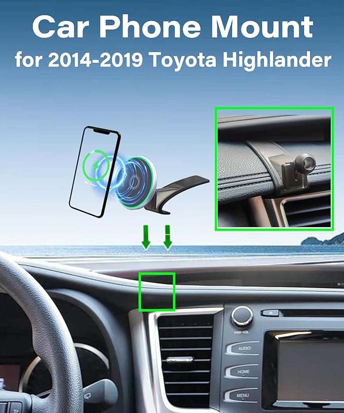 Car Phone Holder for Toyota Highlander 2014 2015 2016 2017 2018 2019 Accessories 15W Fast Wireless Charger Adjustable Air Vent Cell Phone Mount Hands-Free 360 Degree Rotation