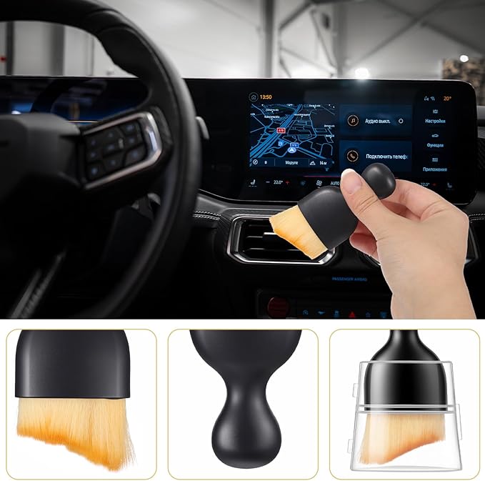 Soft Bristle Car Interior Brush, 4 PCS Gtziqa Curved Design Cars Duster Interiors Detail Brushes Car Interior Detailing Brush Cleaning Tool with Cover for Dashboard Interiors Exterior Keyboard Leather