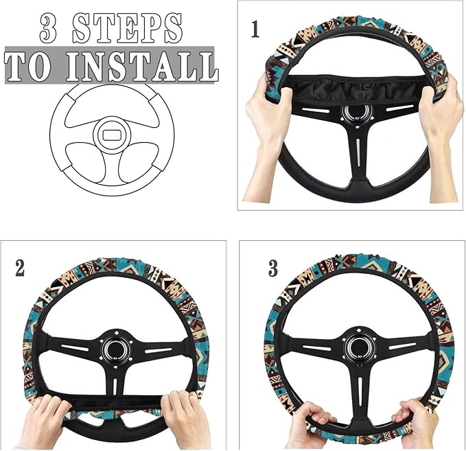SEANATIVE Ethnic Tribes Car Steering Wheel Cover, Anti-Slip, Safety, Soft, Breathable, Universal Car Steering Wheel Dust Cover, Easy to Disassemble