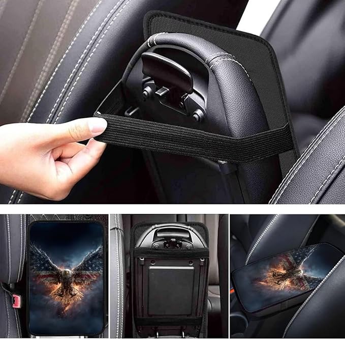 Fire Eagle Print Armrest Cover Pad for Car American Flag Print Car Center Console Armrest Cushion Pad Universal Fit for Most Cars