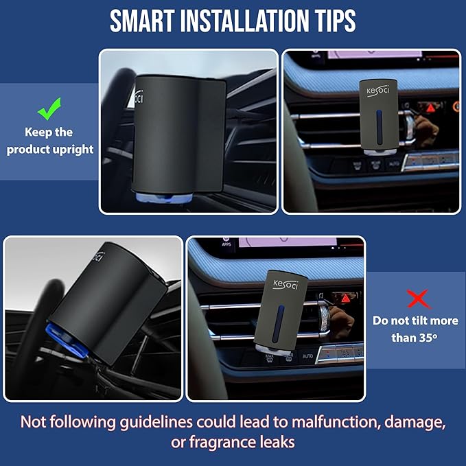 Smart Car Air Freshener: Revolutionary Smart Car Diffuser Vent Clip with 3 Exclusive 10 ml Fragrances (3 x Ocean)