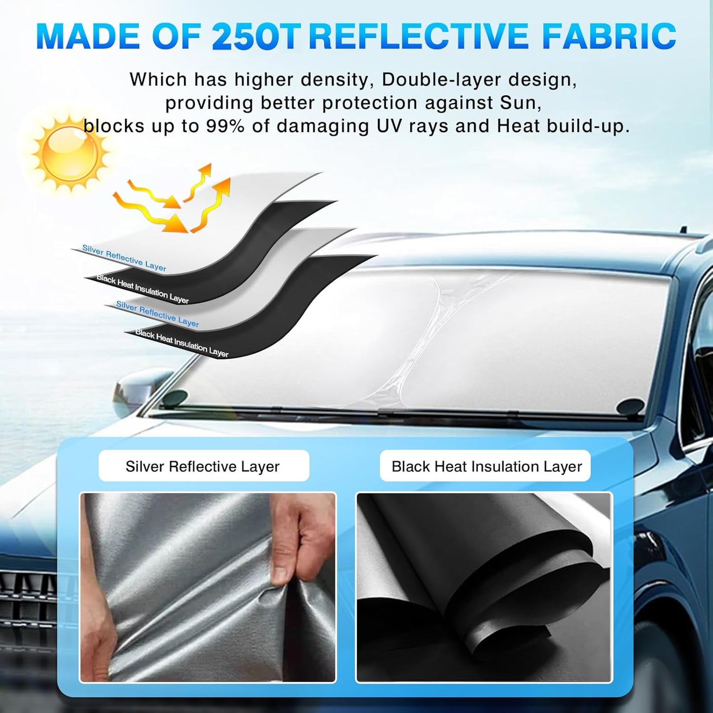 KUST Windshield Sun Shade for 2024 2025 2026 Hyundai Santa Fe Custom Fit Sunshade Window Sun Visor Protector Foldable Blocks UV Rays Keep Car Cooler