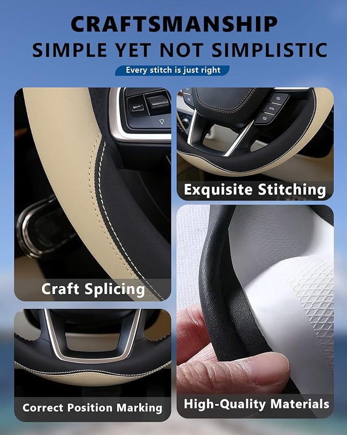 Heavy-Duty Steering Wheel Cover for RV Trucks & Campers - Non Slip Covers, Steering Wheel Grip for Motorhomes & Recreational Vehicles, Fits Oversized 15.5-16 Inch Wheels (Beige)
