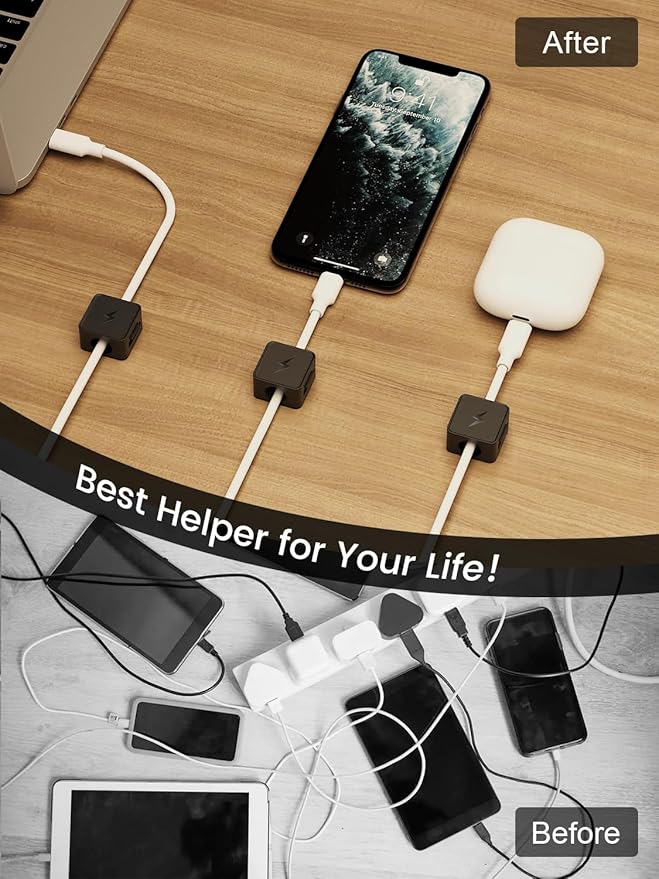 12 Pack Magnetic Cable Clips, Phone Cord Holder for Nightstand, Under Desk Cable Management, Canisflax Adhesive Wire Charging Cord Organizer Keepers Holder for Home Office Car Wall Desktop