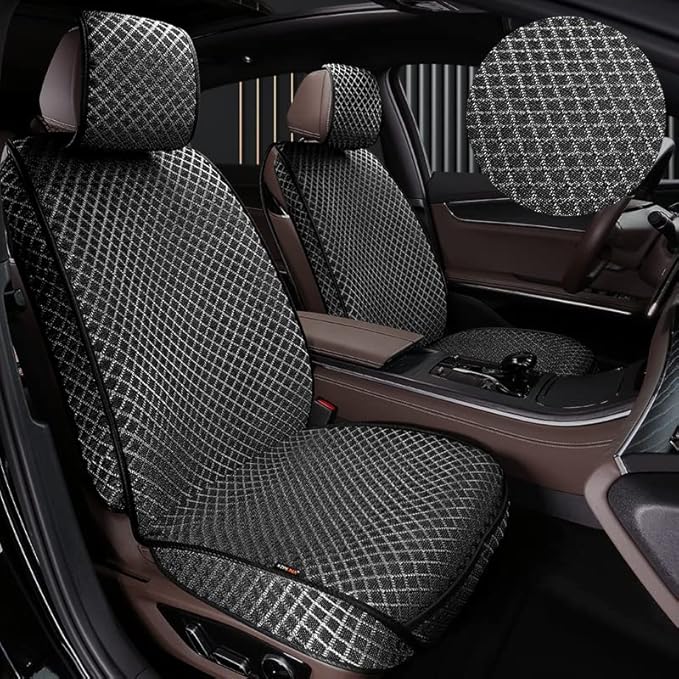 Luxury Full Coverage Car Seat Covers, Premium Breathable 3D Diamond Pattern Fabric, All-Season Automotive Interior Seat Protectors, Universal Fit for Sedan SUV Truck (2 Fronts Black)