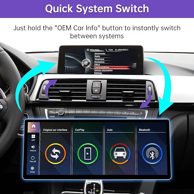NINETOM 2025 Upgraded 12.3" Ultra-Narrow Touchscreen Wireless CarPlay Android Auto Receiver Compatible with BMW 3/4 Series F30/F31/F32/F33/F34/F36 (2012–2016), for NBT System