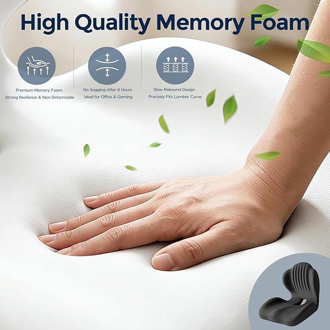 Seat Cushion for Office Chair and Car, L-Shaped Ergonomic Seat Cushions,Memory Foam Orthopedic Cushion with Coccyx Hollow,Lumbar Support & Tailbone Pain Relief for Car, Truck, Home,Gaming Chair,Black