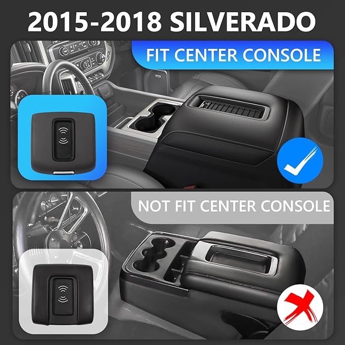 Xipoo Wireless Charger Compatible with 2015-2018 Chevy Silverado 15W Fast Charging Wireless Charger Pad Full Console Upgraded Replacement for 2015-2018 Chevy Silverado GMC Sierra Accessories