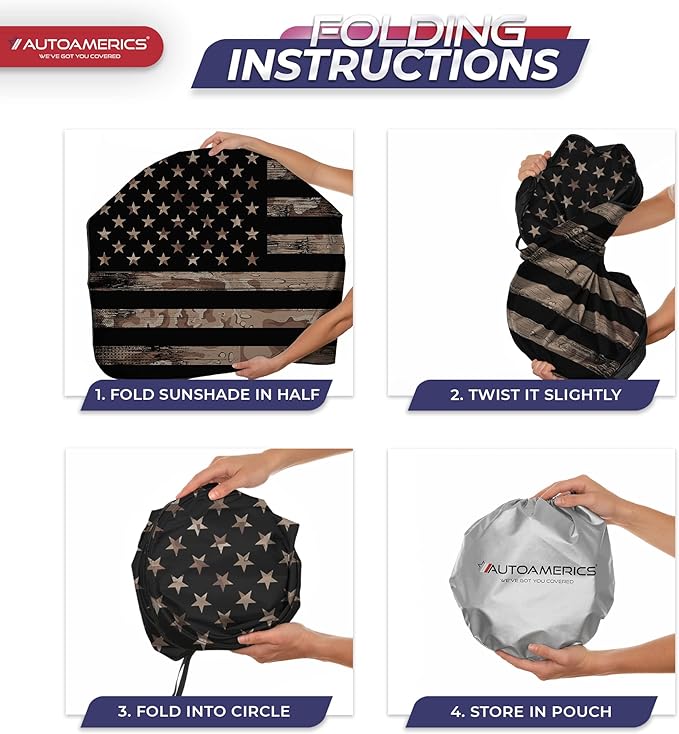 Autoamerics 1-Piece Windshield Sun Shade Brown Camo American Flag USA Design - Foldable Car Front Window Sunshade for Most Sedans SUV Truck - Blocks Max UV Rays and Keeps Your Vehicle Cool - Small