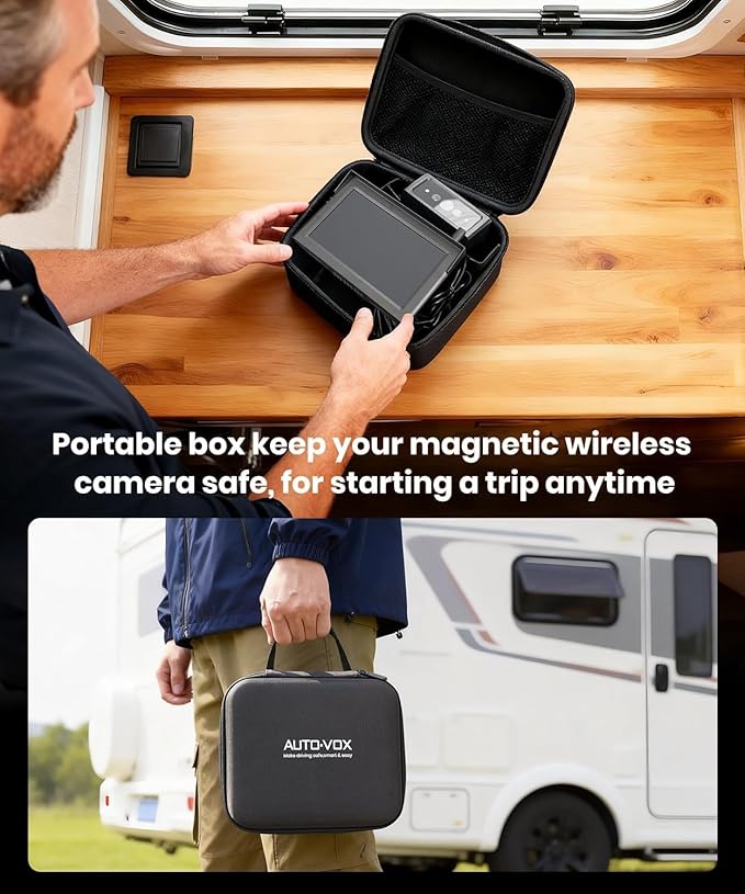 AUTO-VOX Wireless Backup Camera Magnetic: 1 Min Install Trailer Hitch Camera, 1080P HD Monitor with IR Night Vision, Storage Bag Included, Easy to Move Between Vehicles for Truck, RV, Trailer