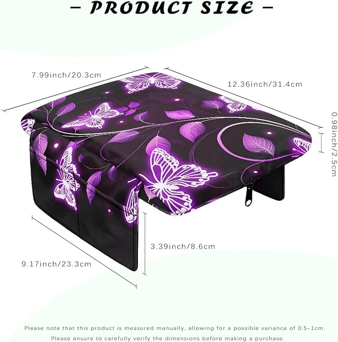 Dreaweet Purple Butterfly Arm Rest Cover for Car Women Thick Center Console Cover Pad with Pockets Universal Anti-Scratch Armrest Cover for Car SUV Sedan Trucks