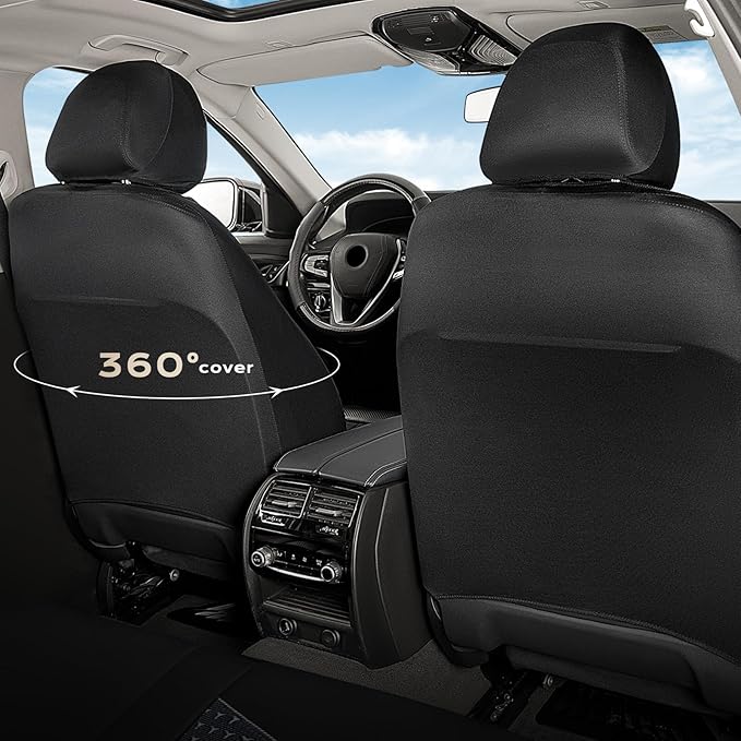 Coverado Car Seat Covers 5 Seats, PU Leather Seat Covers Fullset, Printed Breathable Mesh Design, Front and Rear Car Seat Protectors, Luxury Automotive Seat Covers Universal Fit for Most Cars, Black