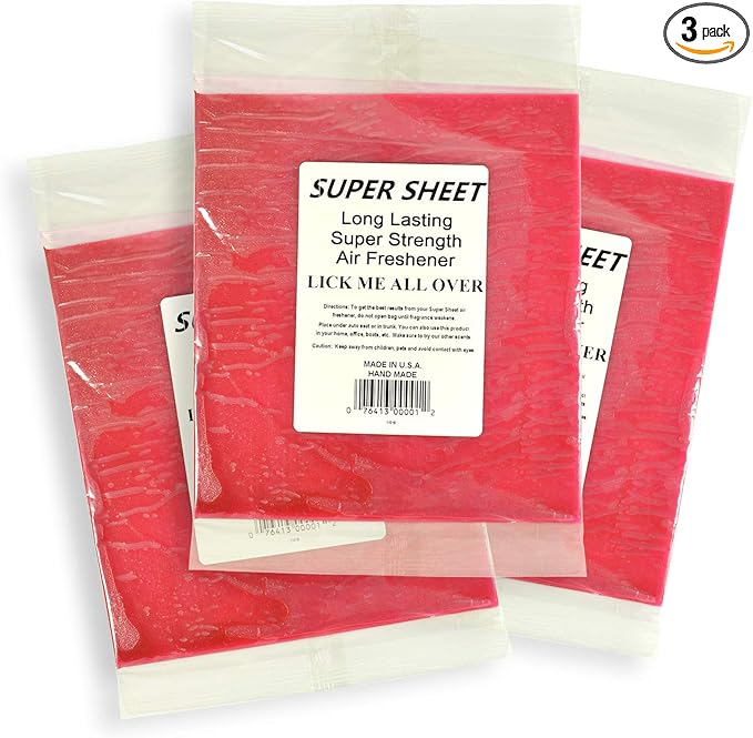 Super Sheet Large (8"x7") Under Seat Car Air Freshener, 3-PACK (Lick Me All Over)