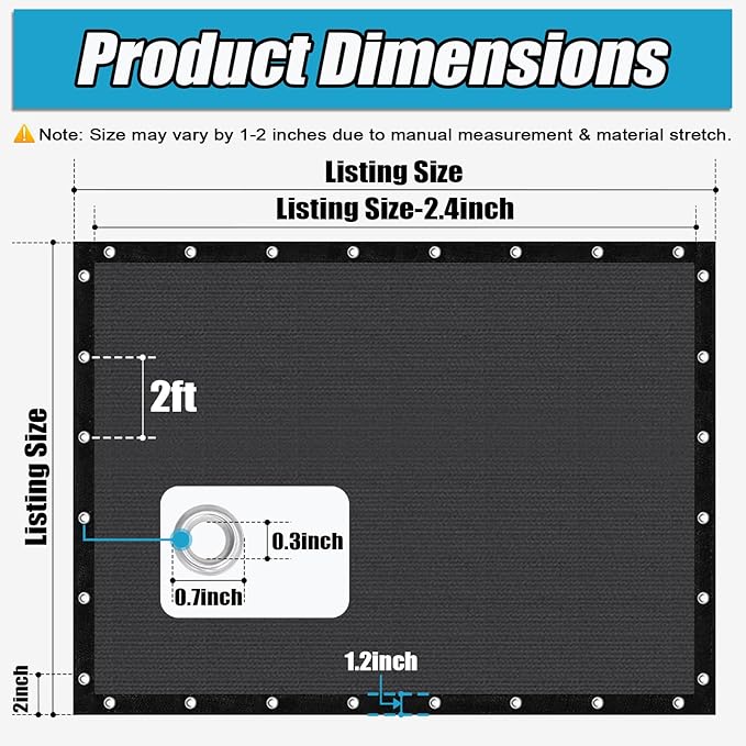 Amagenix 90% Sun Shade Cloth with Grommets, 6' x 20' Pergola Replacement Shade Cover Canopy Privacy Screen for Outdoor Patio Garden, Dark Gray (We Customized)