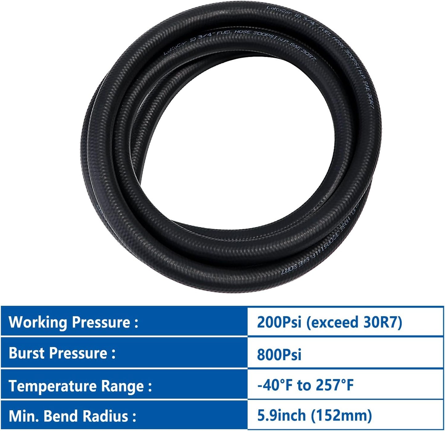LokoCar Rubber Fuel Hose Line Push Lock 3/4" ID SAE 30R7 NBR 25ft 300PSI Black
