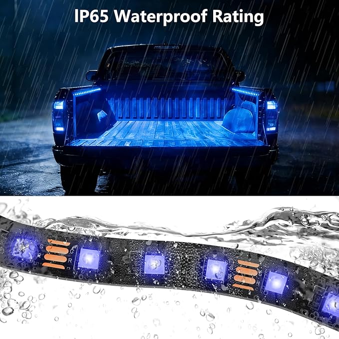 Truck Bed Lights 2Pcs - RGB 16 Million Colors, APP & Built-in Control, IP67 Waterproof, Music Sync, 12V DC, 60-Inch Led Light Strip
