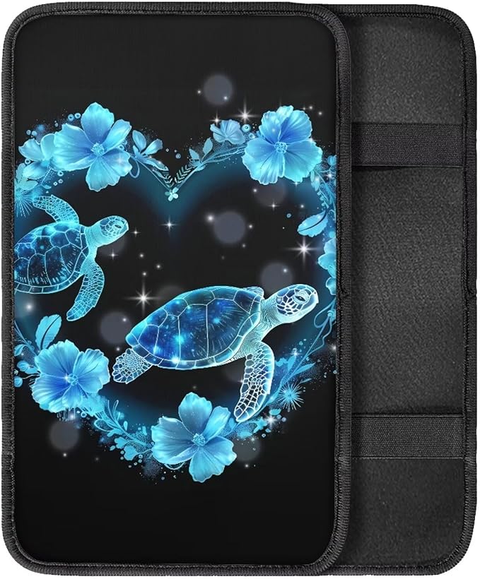 Blue Sea Turtle Vehicle Armrest Covers Car Center Console Cushion Pad Middle Storage Organizer Pad Universal Style Car Interior Thanksgiving Decor