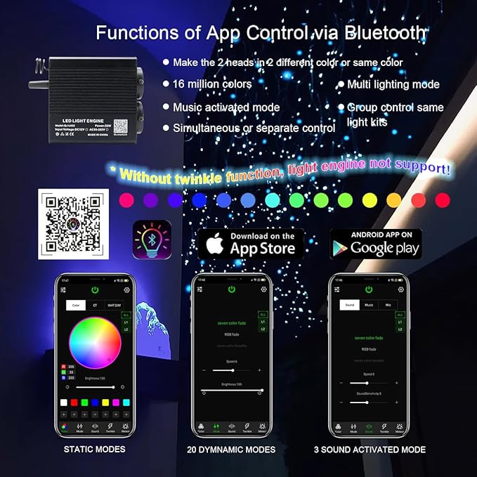 AKEPO 32W Dual-Head Dual-Color Fiber Optic Light Engine, APP Control + Same or Different Color + Music Activated+28-Key Remote for Fiber Optic Star Ceiling