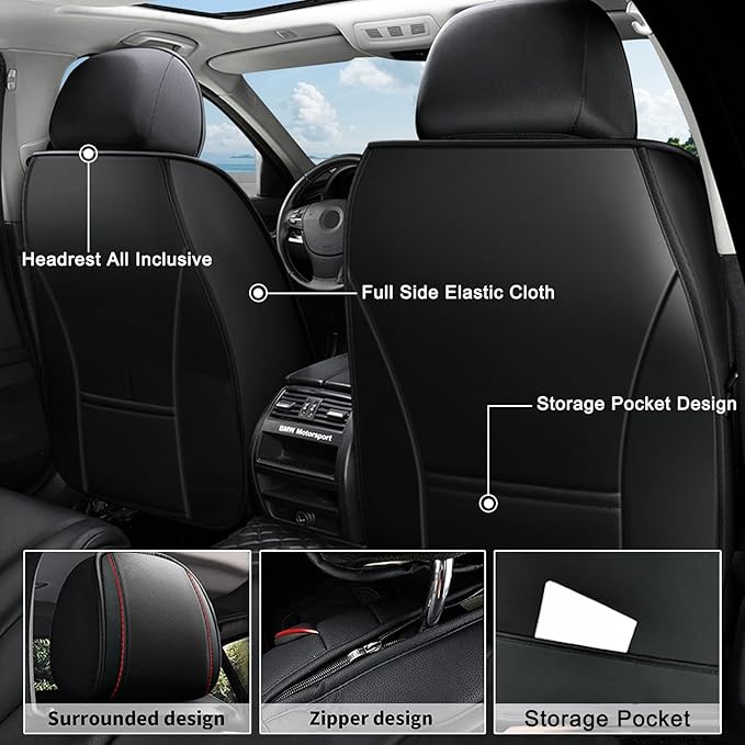 AOMSAZTO Front Seat Covers Fit for Toyota RAV4 2007-2026 Waterproof Faux Leather Car Seat Cover Compatible with Airbag(2PCS Front, Black&Red)
