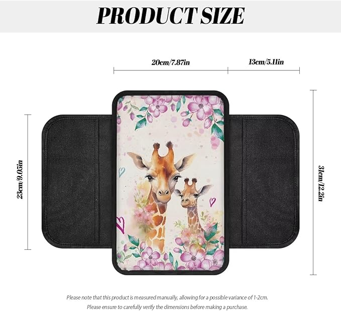 Giraffe Floral Print Car Armrest Cover Soft Auto Center Console Pad Lightweight Car Armrest Seat Box Cover Cushion Universal Fit for Most Cars Sedan Truck SUV