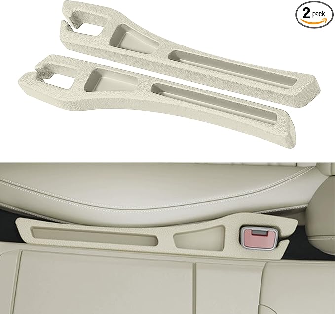 Car Seat Gap Filler Organizer, 2PCS Multifunctional Vehicle Fill Gap Blocker with Storage Slot Between Seat & Console, Anti-Drop Auto Interior Organization, Universal Fit (Beige)