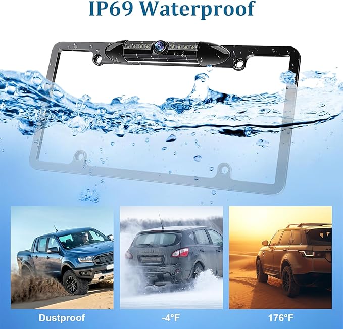 Backup Camera for Car 7 Inch HD 1080P Front Rear View Monitor kit License Plate Frame Camera with Night Vision, Waterproof DIY Grid Lines for Truck/RV/Tractor/Semi-Trailers/Pickup H9