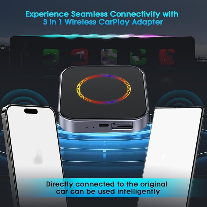 Sanpyl Wireless Car Play Adapter 6 in 1, 4G LTE Car Video Box with 4+64GB, for OS X Android, Dual App Functionality and Real Time Vehicle Tracking