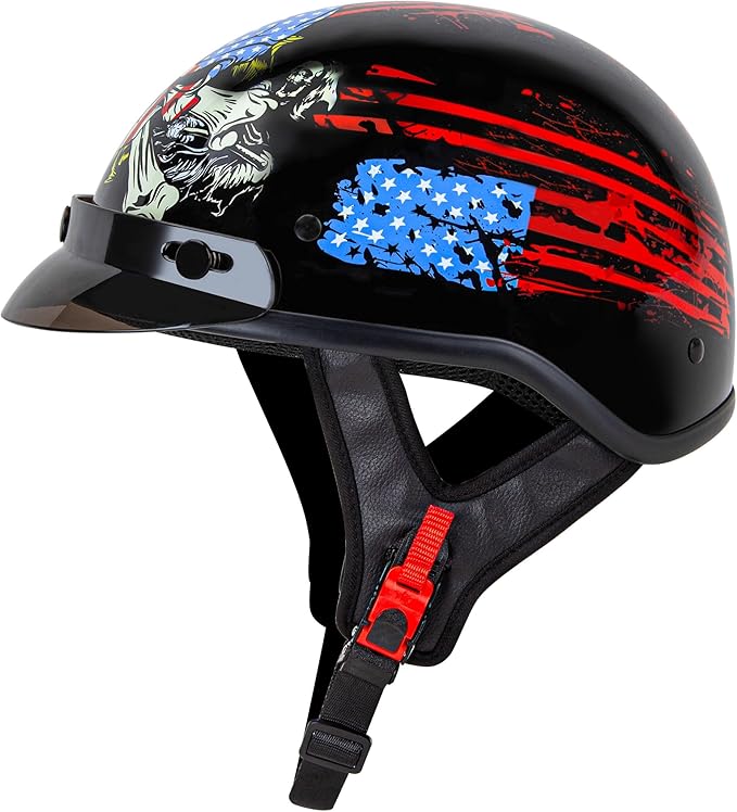 Cartman Cruiser Scooter Motorcycle Half Face Helmet, American Flag Skull USA Graphics, DOT Approved for Bike Scooter ATV UTV Chopper Small