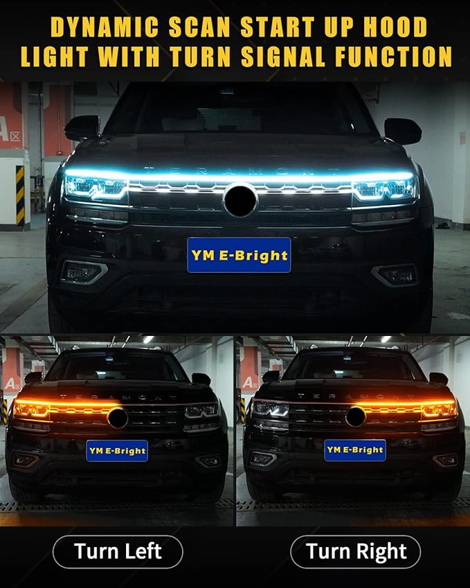 Sequential Turn Signal Led Light Strip Dynamic Scan Start Up Hood Lights Flexible DRL Daytime Running Light for Car,Truck,SUV,Dual Color Amber Ice Blue Flowing Switchback 12V 47inch /1.2M (1Set)