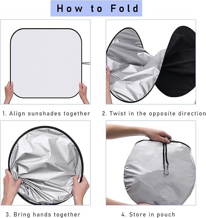 Ziciner 2 PCS Car Windshield Sun Shade, Auto Sun Heat and UV Rays Blocker, 28"×31" Foldable Automotive Front Window Sunshade Protector, Universal Vehicle Interior Accessories (Silver-M)