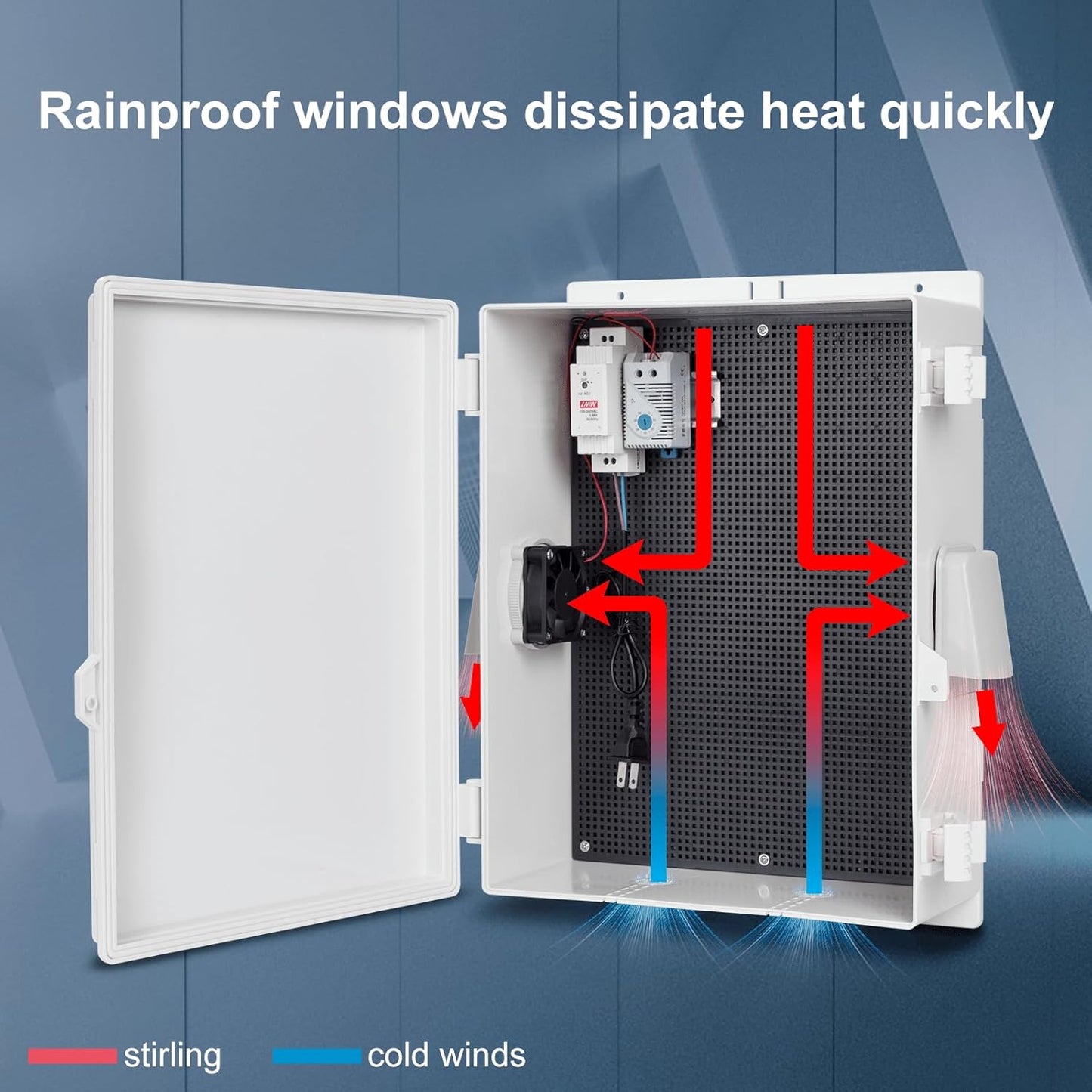 Outdoor Electrical Junction Box, ABS Water Resistant Enclosure with Internal Mounting Panel & Hinged Cover (16"H* 12"L* 5.9"W & Thermostat)