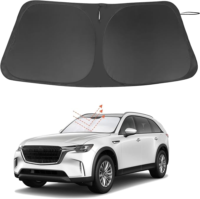 Windshield Sun Shade Custom Fit for 2024 2025 2026 Mazda CX90 CX-90 Accessories Foldable Sunshade Sun Blocker Protect Car from Sun Rays & Heat Damage Keep Car Cooler