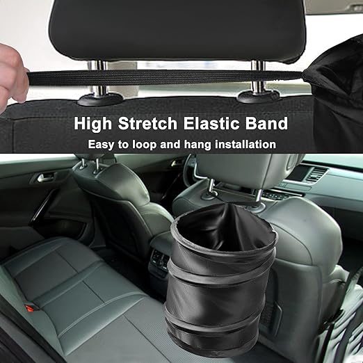 Car Trash Can, 2 Packs Pop-up Car Trash Bin, Large-Sized Collapsible Garbage Can, Trash Bag with Elastic Band Hanging, Double-Layer Washable Trash Can, Waste Basket with Velcro