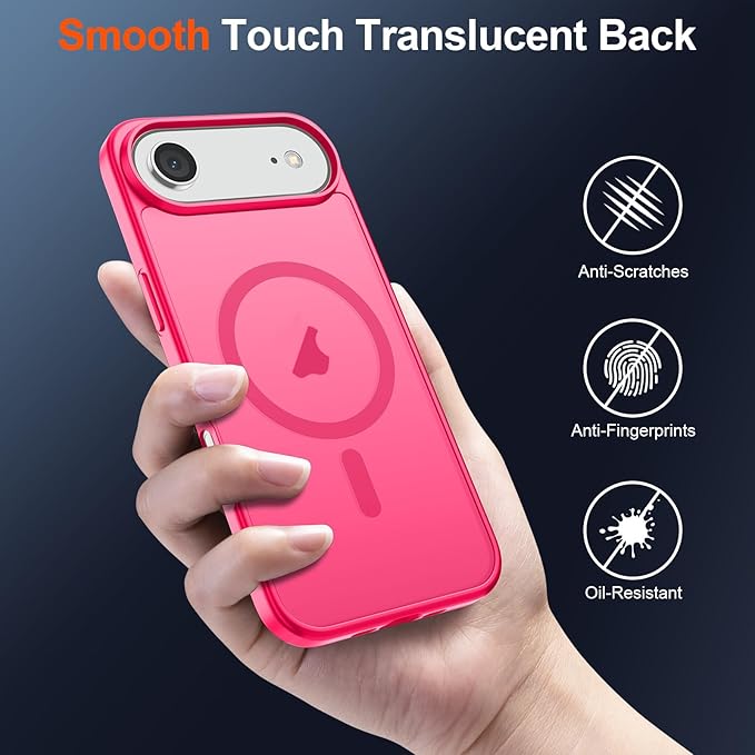 SUPFINE Magnetic for iPhone Air Case (Compatible with MagSafe)(Military Grade Drop Protection) Slim Translucent Matte Shockproof with Anti-Fingerprint Phone Cover for 17 Air,Hot Pink