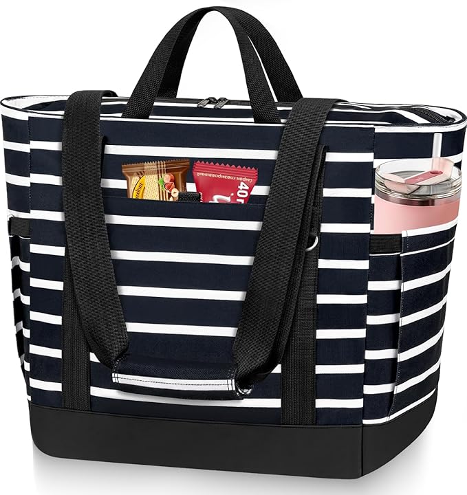 HUANLANG Soft Cooler Bag Insulated for Travel,Large Insulated Grocery Bags with Zippered Top,PEVA Collapsible Food Delivery Cooler Bag for Beach, Travel, Picnics