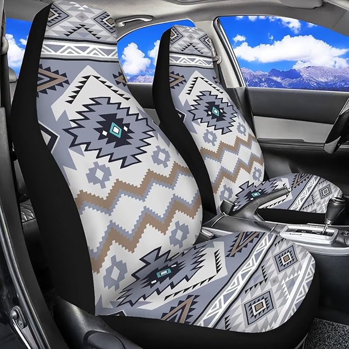 ELEQIN Car Seat Covers Universal High Back Fashion Cushion Protector for Car Truck Suvs,Sedans,Vehicles,Airbag Compatible Front Car Seat Covers 2 Pack Purple Aztec Tribal