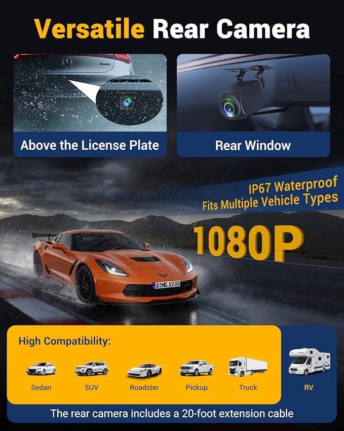 3 Channel Dash Cam with WiFi & GPS, Front and Rear/Inside, Voice Control 4K/2.5K+1080P+1080P Triple Dash Camera for Cars, 3" IPS Touch Screen, Free 32GB Card