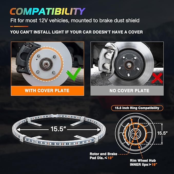 Nilight 4PCS 15.5inch Double Row Wheel Ring Lights Dream Color with APP and Remote Control Neon Lights w/Turn Signal and Braking Function Dual Row for Car Van SUV Truck