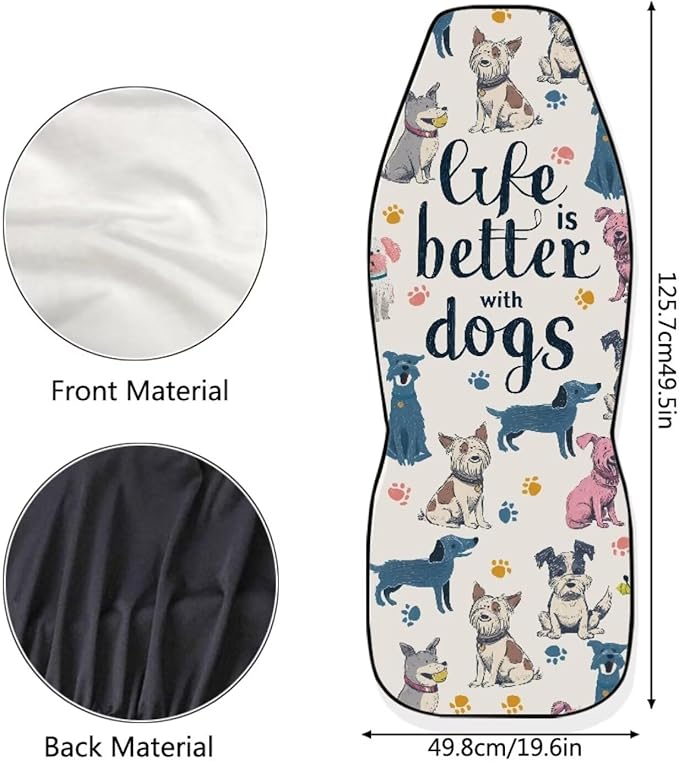 BIGCARJOB Cute Dogs Car Seat Covers Set for Front Only Car Interior Seat Rugs 2 Pcs Car Accessories Auto Front Seat Protector Set for Women