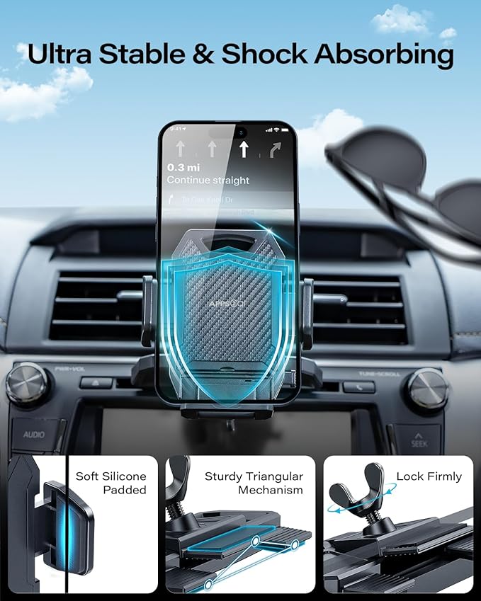 APPS2Car Sturdy CD Slot Phone Mount with One Hand Operation Design, Hands-Free Car Phone Holder Universally Compatible with All iPhone & Android Cell Phones, for Smartphone Mobile (Carbon Fiber)