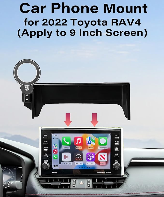 Car Phone Holder for Toyota RAV4 2022 Accessories Apply to 9 Inch Touch Screen Fixed Clip Magnetic Cell Phone Mount Hands-Free 360 Degree Rotation