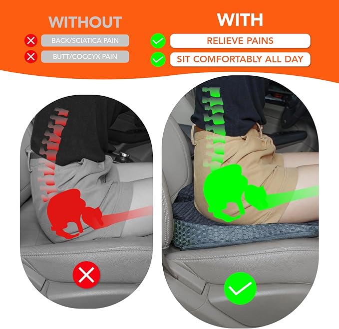 Car Seat Cushion, Comfort Memory Foam Car Cushions for Driving (Gray)