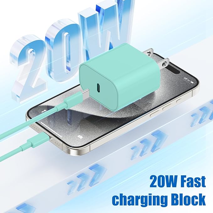 iPhone 17 16 15 Fast Charger Block and 10ft Type C to C Cable Cord Long, 20W USB C Charging Plug for Apple iPhone 17 Pro Max/17 Air/16 Pro Max/16/15 Pro/15 Plus/iPad Mini,Wall Power Adapter Cube Brick