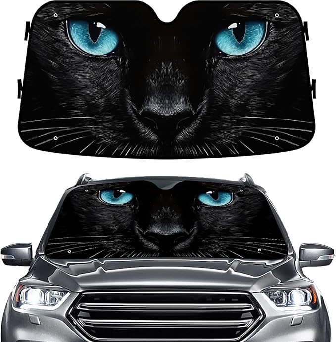 GENANY Lovely Black Cat Windshield Sun Shade for Car SUV Truck (55x30 Inches), Sun Shade Windshield, Shades for Front Windows, Protector Blocks UV, Car Decor