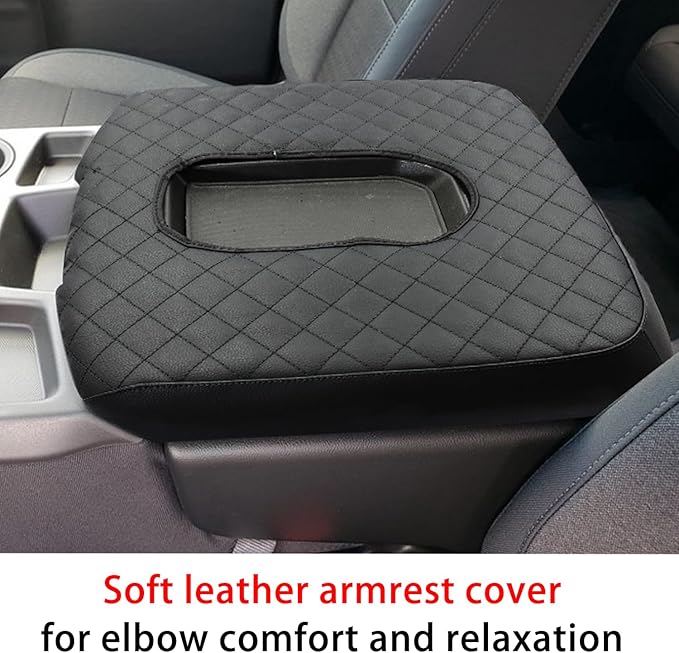 Center Console Armrest Cover for Chevy Silverado/GMC Sierra Accessories 2019-2024 2025 Arm Rest Box Leather Protective Case Middle Console Lid Cushion Pad Only for Jump Seat (Black Stitches)