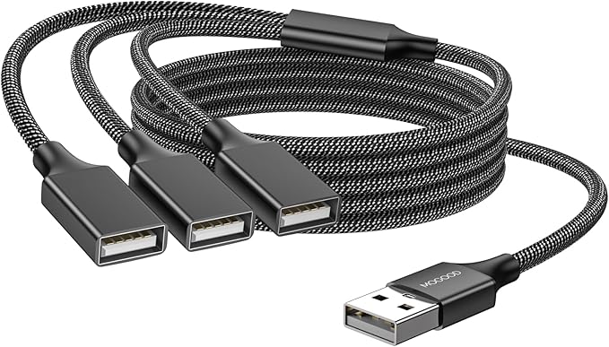 MOGOOD USB Splitter Cable, 1 in 3 Out USB Extension Cord(3FT), Type A 2.0 Multiport Adapter, Type A Male to 3 Female Compatible with Plant Light, Hard Drive, MacBook, Laptop ect