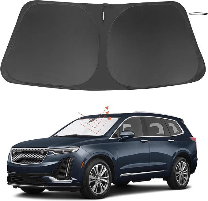Windshield Sun Shade Custom Fit for 2020-2024 2025 Cadillac XT6 Accessories Foldable Sunshade Sun Blocker Protect Car from Sun Rays & Heat Damage Keep Car Cooler