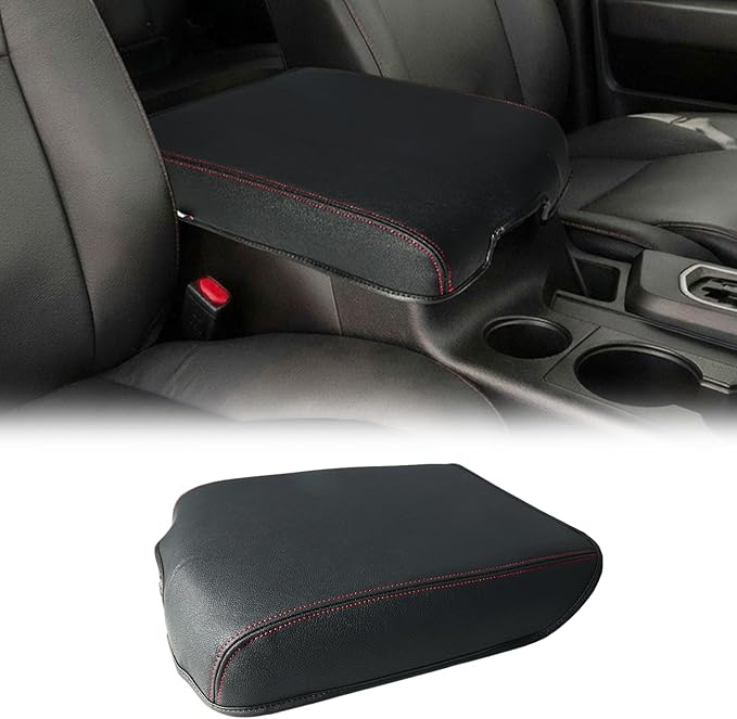 Center Console Armrest Cover for 2007-2013 Toyota Tundra, Toyota Sequoia 2008-2022, PU Leather Middle Console Lid Protector Arm Rest Cushion Anti-Scratch Thick Pad, Black Red
