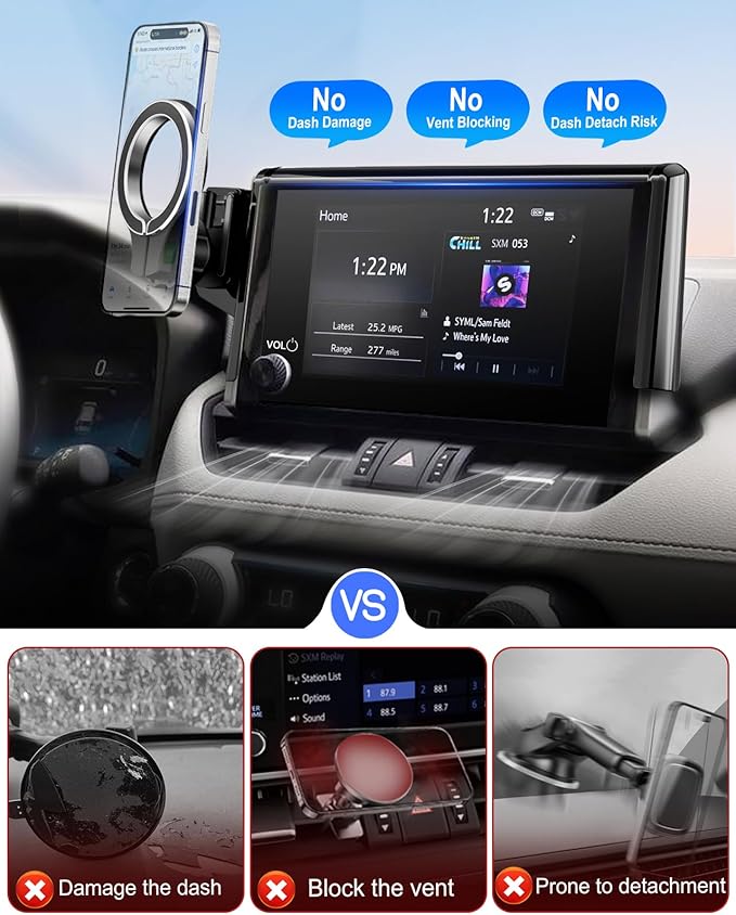 pop-tech Magnetic Car Mount for Toyota RAV4 2019 2020 2021 2022 2023 2024 2025 : for MagSafe Strong Magnets RAV 4 Cell Phone Holder 7/8-Inch Touch Screen Cradles for iPhone Samsung