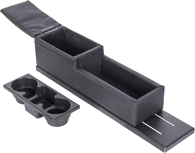 ECOTRIC Center Mini Cup Holder Armrest Console Compatible with 2006-2020 Dodge Charger Police Black Upholstered Middle Cover Storage Box pad Lid Kit Replacement Organizer